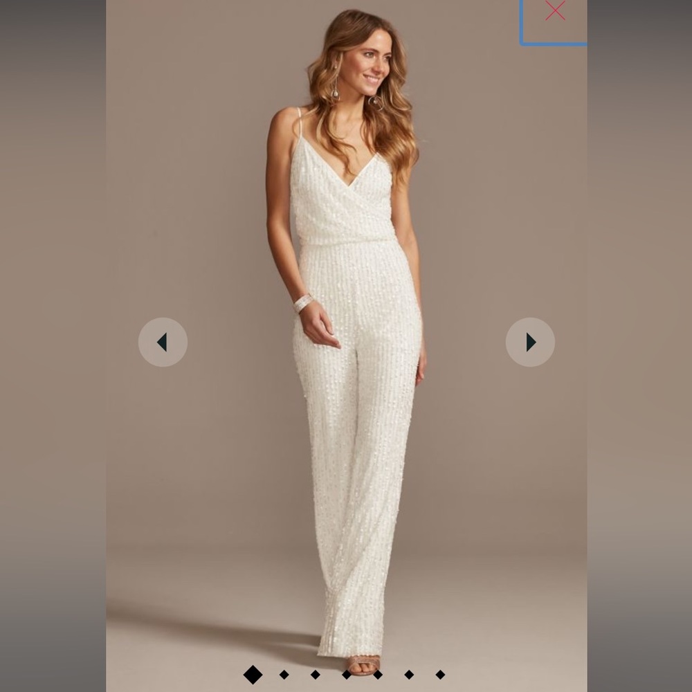 David’s Bridal Sequin Spaghetti Strap Blouson Jum… - image 1